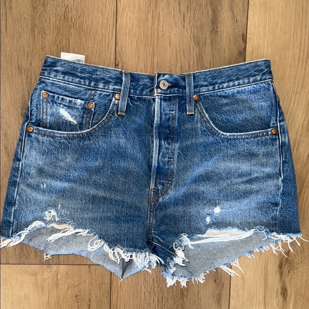 Blue Distressed button fly Denim Shorts